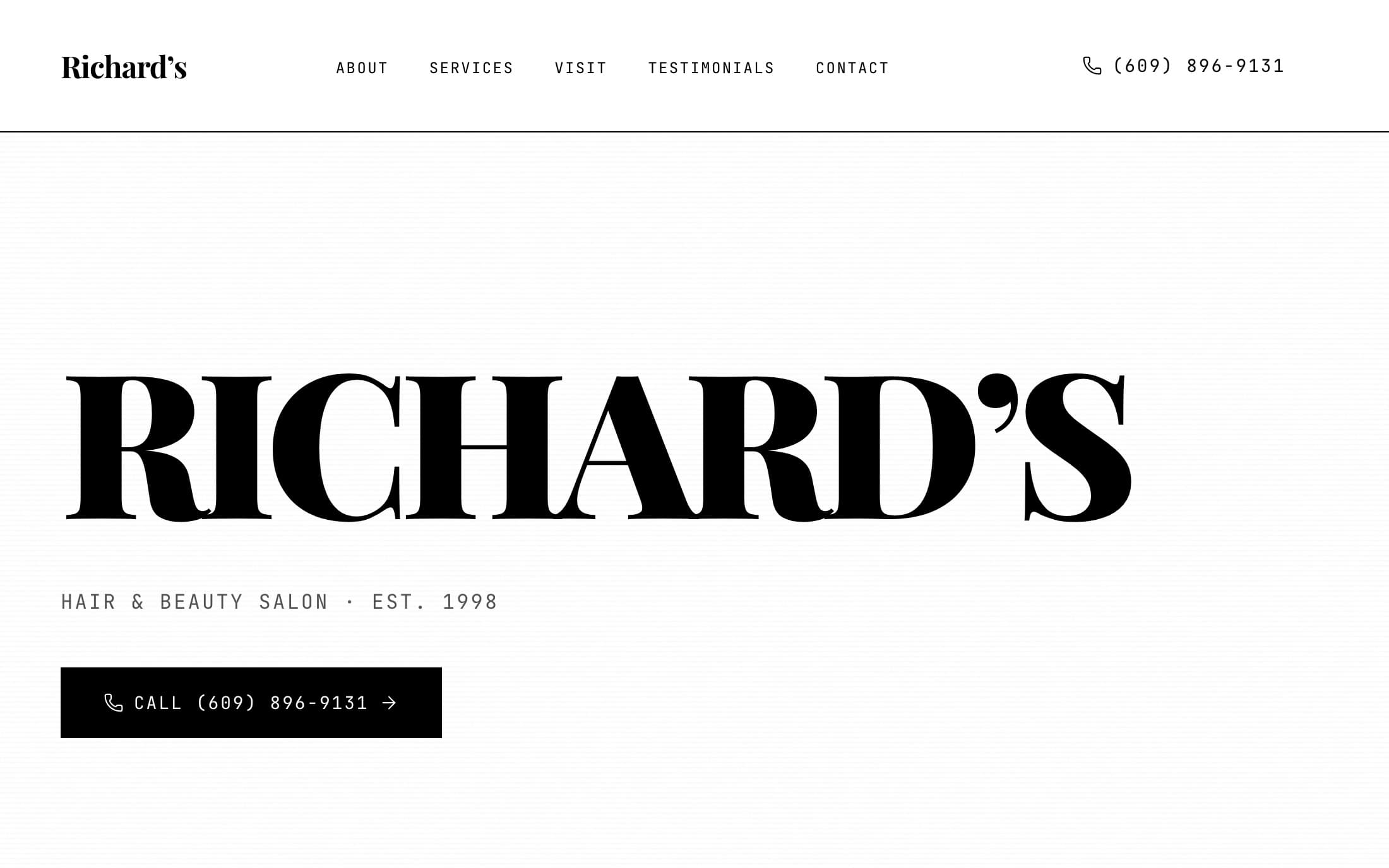 Home page of the site we built for Richard's Hair & Beauty Salon